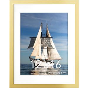 2 x PEALSN 12x16 Picture Frame, Display Pictures 8.5 x 11 with Mat or 12 x 16 without Mat for Wall Mounting Display, Photo Frames, Gold.