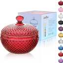Joeyan 12 oz Small Red Glass Jewelry Box Jars with Lid,Embossed Glass Candy Dishes,Diamond Faceted Food Container,Decorative Apothecary Canisters,Colored Kitchen Bathroom Buffet Storage Organizer