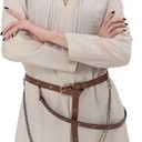 Medieval Chain Belt Faux Leather Metal Cross Adjustable Renaissance Pirate Belts for Women Dresses Cosplay (Brown)