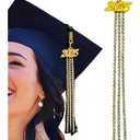 2025 Graduation Tassel Gold 9 Pcs Diamond Graduation Cap Tassels with 2025 Year Charm Tassel Decoration Grad Party Decor for Graduate Hat Ceremonies Accessories