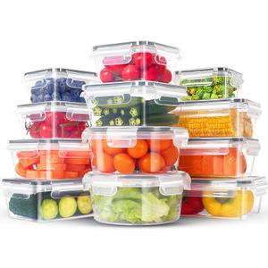 24-Piece PVC-Free BPA-Free Food-Grade Plastic Kitchen Set (12 Containers + 12 Lids), Leakproof Airtight Reusable Meal Prep & Food Storage Containers, Microwave and Dishwasher Safe