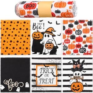 36 Pcs Halloween Reusable Paper Towels Rolls Washable Bulk Halloween Boo Ghost Pumpkin Kitchen Dish Towels Paperless Reusable Cloth Cotton Napkins with Cardboard for Kitchen Bathroom