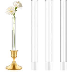 3 Pack 7.9 Acrylic Bud Vase  Cylinder Bud Vase for Taper Candlesticks, Flower Vase with Silicon Rubber Case Fits Candlestick Size 20-22mm, Perfect for Tablescapes, Weddings & Home Decor