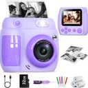 Kids Camera Instant Print, Birthday Gifts for Girls Boys with 3 Rolls Print Paper & 32GB Card, 48MP Toddler Digital Camera 1080P HD Video Toys Cameras for Kids 3-12, Purple