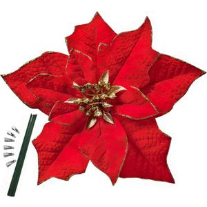 M2cbridge Artificial Christmas Flowers Red Velvet Poinsettia Floral Picks for Christmas Wreath Tree Ornaments(6pcs Large Red)