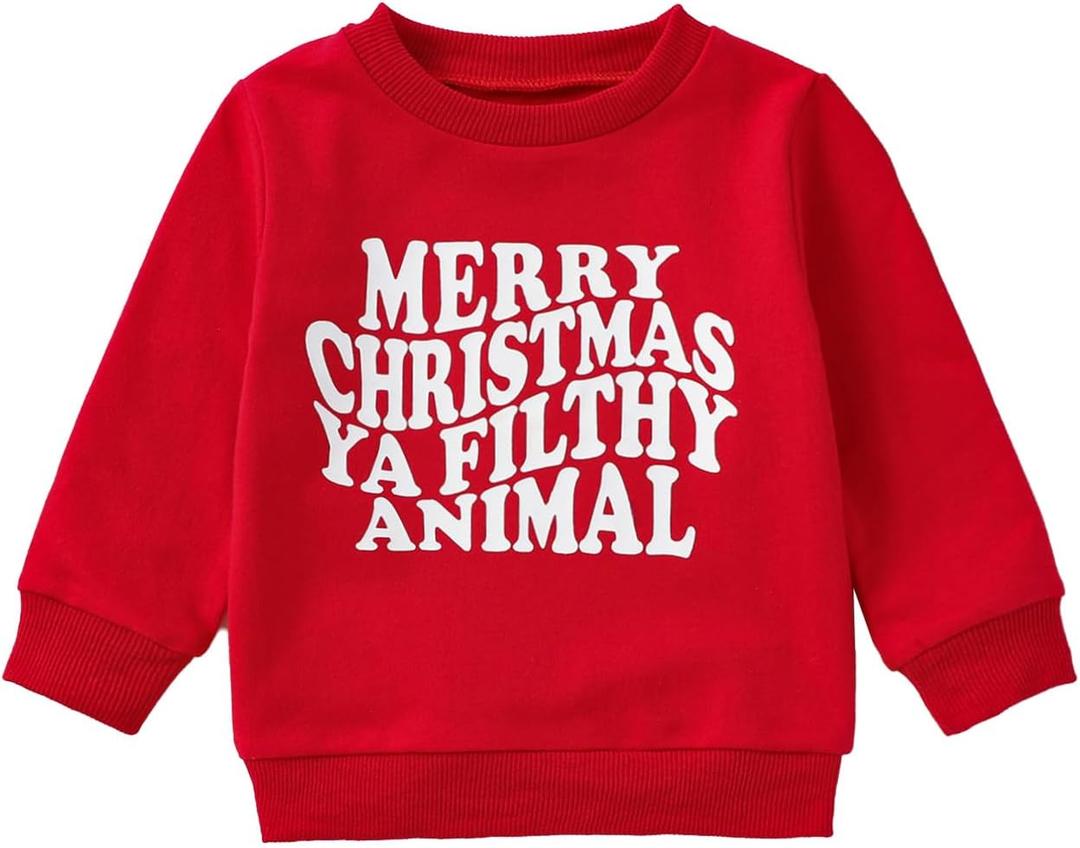 YINGISFITM Toddler Baby Girl Boy Christmas Outfit Crewneck Sweatshirt Long Sleeve Sweater Shirt Pullover Top Fall Clothes (4-5T, Wine Red Merry)