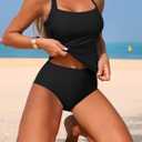 ZAFUL Women's Tankini Swimsuits Tummy Control Swimwear Two Piece Bathing Suits Swim Top with High Waisted Bottom Large