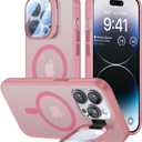 VOFATA for iPhone 13 Pro Max Case with Camera Cover Stand [Built-in 9H Camera Lens Protector][Fit for Magsafe] Military Grade Shockproof Translucent Matte Magnetic Phone Case 6.7",Pink