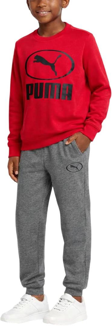 PUMA Boys Sweatpants Set - 2 Piece Soft Fleece Crewneck Pullover Boys Sweatshirts and Jogger Pants Kids Activewear Set (8-16) (Red)