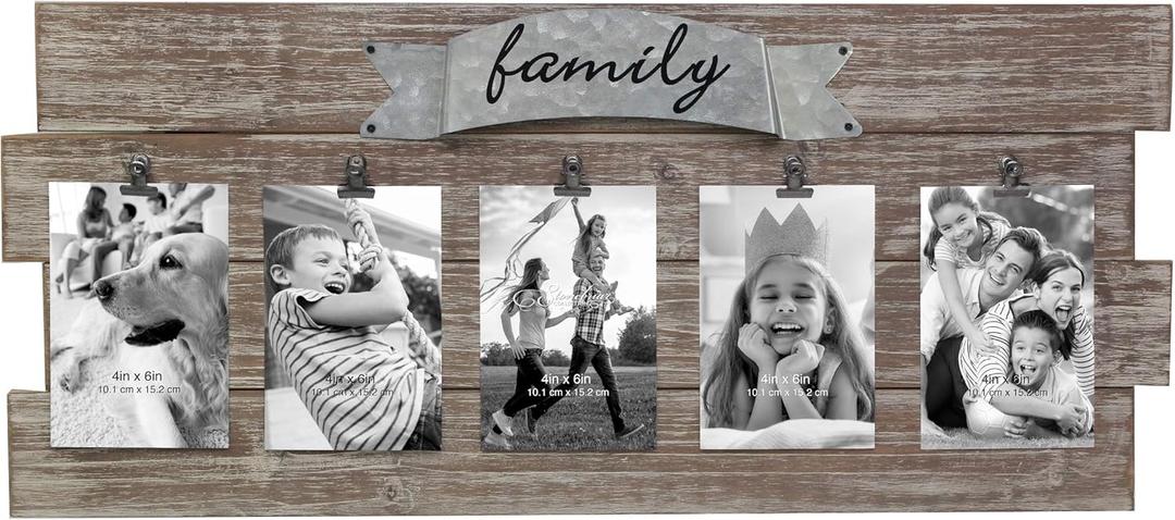 Stonebriar Rustic Wood Collage Picture Frame with Clips and Metal Detail Brown 26" x 11"