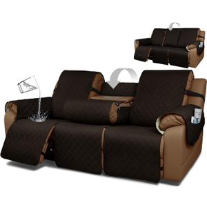 Waterproof Recliner Sofa Covers with Flipped Middle Backrest Washable Recliner Couch Covers Non-Slip with Elastic Straps Furniture Protector for Kid Dogs Pets (Chocolate)