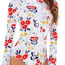 Womens Long Sleeve One-Piece Swimsuit: Rash Guard UV UPF 50+ Sun Protection Printed Zipper Surfing Bathing Suit S Red Flower