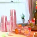 Ziliny 200 Pcs Disposable Stemless Glasses 12oz Crystal Plastic Wine Glasses Clear Classic Pet Cup for Meeting Weddings Birthdays Cocktail Christmas Party Supplies (Pink) (EXP 08/15/29)