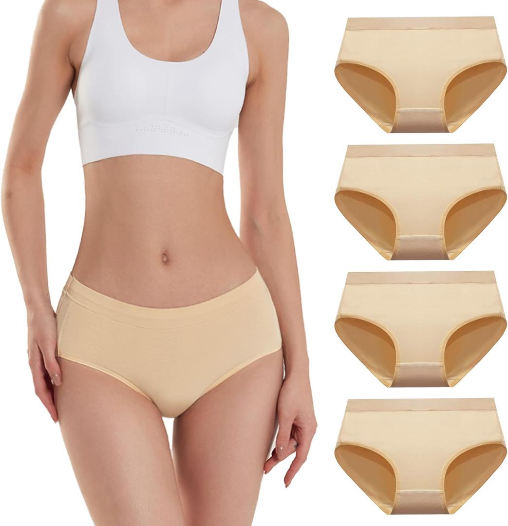 SERISIMPLE Bamboo Women Luxury Underwear Silky Comfy Ultra Soft Briefs Breathable Stretch High&Mid Waist Panties 4 pack (Mid-Skin, X-Large)
