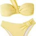 SOLY HUX Women's One Shoulder Twist Front Bikini Set Ruched High Cut Swimsuit Two Piece Bathing Suit (Medium, Plain Yellow)