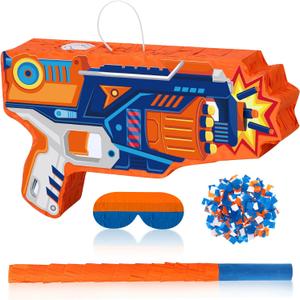 Toy Gun Piñata Large Dart Theme Party Supplies Gun Shape Piñata with Stick Blindfold Confetti Pack Dart Piñata for Boys Girls Birthday Party Game Favors Decor 17x10 Inch