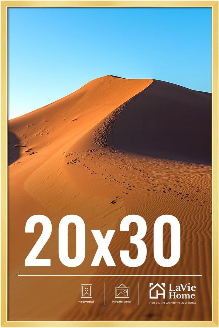 LaVie Home 20x30 Picture Frame for Wall Display, 20x30 Gold Picture Frame with HD Plexiglas, 20 x 30 Poster Frame 1 Pack, Display Frame for Vertical or Horizontal, Classic Collection