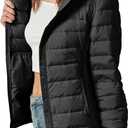Women's Lightweight Packable Puffer Jacket Detachable Hood Coat Quilted Jacket for Hiking Outdoor (Black, M)