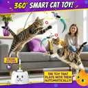 Interactive Cat Toys for Indoor Cats: Upgraded 360 Automatic Spin Flying Bird Feather Wand with Silicone Protected Rod Safe Play, Strong 8cm Suction Cup, USB-Rechargeable for Bored Kittens and Adult