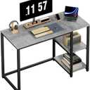 SINPAID Computer Desk 40 inches with 2-Tier Shelves Sturdy Grey Desks with Large Storage Space Modern Gaming Desk Study Writing Laptop Table, Gray