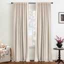 INOVADAY 100% Blackout Curtains 84 Inches Length 2 Panels Set, Back Tab/Rod Pocket Linen Black Out Curtains for Bedroom, Thermal Insulated Window Drapes - Cream, W50 X L84