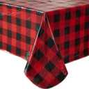 Newbridge Holiday Buffalo Plaid Vinyl Christmas Tablecloth with Flannel Backing, Red & Black Rustic Cottage Check, Wipe Clean, 60 x 120 Inch Rectangle