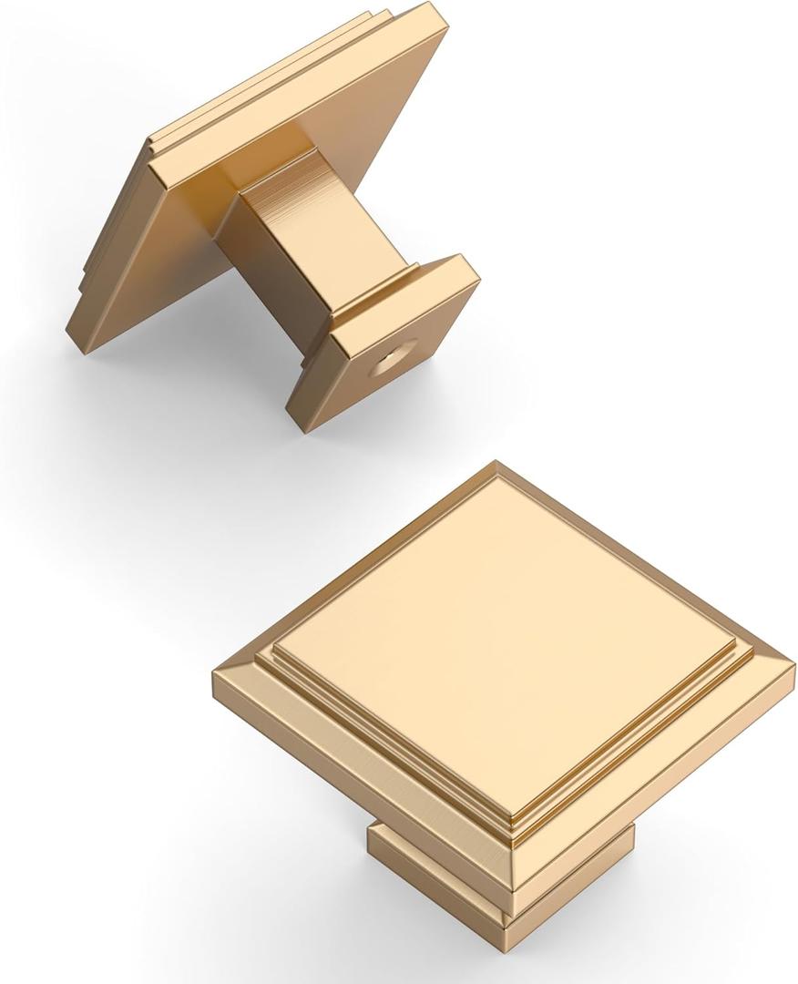 Amerdeco 10 Pack 1.3 Inch Brushed Brass Cabinet Knobs Single Hole Cabinet Handles Drawer Knobs and Pulls for Bathroom Cabinets ZH0001
