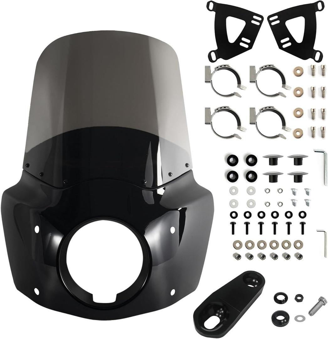 FATECIM Motorcycle 5.75" Headlight Fairing with 15" Smoke Windshield Windscreen & 35-41mm Mounting Hardware For Harley 86-15 Sportster 1200 Iron 883 XL883N Sportster 1100