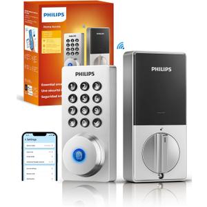 Philips Wi-Fi Door Lock, WiFi Smart Lock Keyless Entry Deadbolt for Front Door, Remote Control, Built-in WiFi, APP Fingerprint Passcode Unlock, Auto Locking