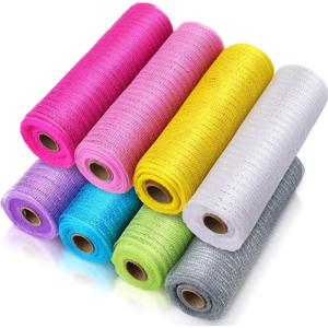 Timgle 8 Rolls Deco Mesh Ribbon for Wreath Making 10in x 30ft Red White Blue Coloful Poly Burlap Mesh Roll Fabric DIY Crafts for Summer Fall Christmas Wedding Patriotic Decor(Multicolor)