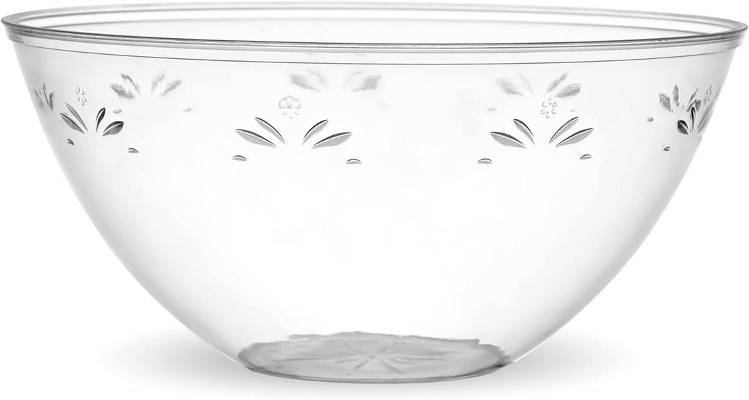 PLASTICPRO Disposable Round Serving Bowls, Party Snack or Salad Bowl, Medium, Plastic Crystal Clear Pack of 4