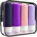 GLAMFIELDS Travel Bottles for Toiletries TSA Approved, 3oz Size Leak Proof Silicone Travel Containers for Shampoo, Lotion,Easy to Squeeze Portable, Essentials for Traveling (4 Pack) Purple