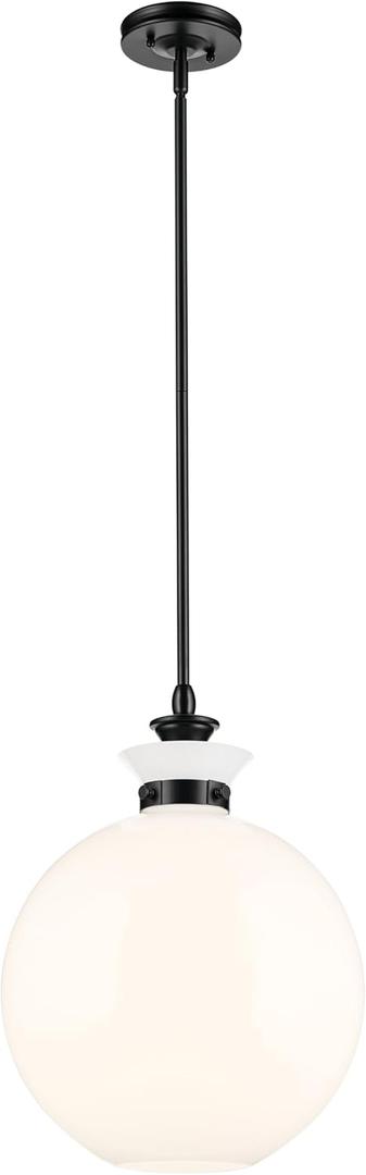 Kichler Laria 1-Light Pendant, Updated Traditional Light, Sloped Ceiling Compatible, for Kitchen with Opal Glass in Black (19.5" x 15"), 52779BK
