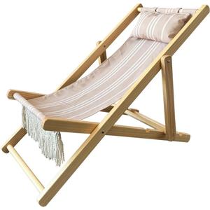 Childrens Vintage Sun Lounger Sling Chair | Wooden Frame with Canvas Fabric | Outdoor Folding Deck Chair for Kids Ages 5+ | Portable & Lightweight for Backyard, Poolside, or Beach (Rope)