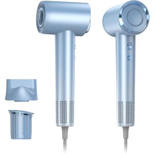 Hair Dryer, 130000RPM High-Speed Brushless Motor Blow Dryer for Fast Drying, 400 Million Negative Ions Hair Dryers for Women, Hair Blow Dryer with Nozzle & Fragrance Essence Capsule (Blue) (Large)