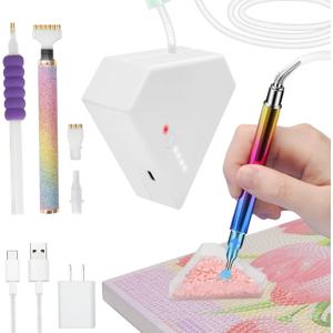 Diesisa Electric Diamond Art Painting Pen - Vacuum Diamond Painting Pen Kits with Storage Tray - Adjustable Suction Level - Diamond Art Electric Pen with Three Styles Pens - Stocking Stuffers - White