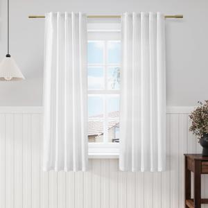 Nanspring White Short Linen Curtains 60 inches Long 2 Panels Set Back Tab Rod Pocket Elegant Farmhouse Style Light Airy Semi Sheer Linen Curtains for Kitchen Bathroom Cafe Loft Room Decorative 52x60