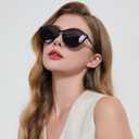 Oversized Cat Eye Polarized Sunglasses for Women, Trendy Sunnies UV400 Protection (Black)