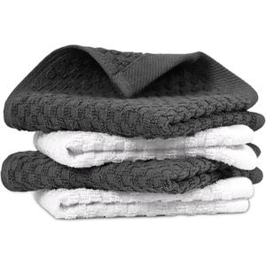 Infinitee Xclusives Premium Dish Cloth 100% Cotton 12 x 12 Inches |Pack of 4| - Ultra Soft Tea Towels - Highly Absorbent Kitchen Rags - Terry Dishcloth for Kitchen and Household Cleaning, Grey