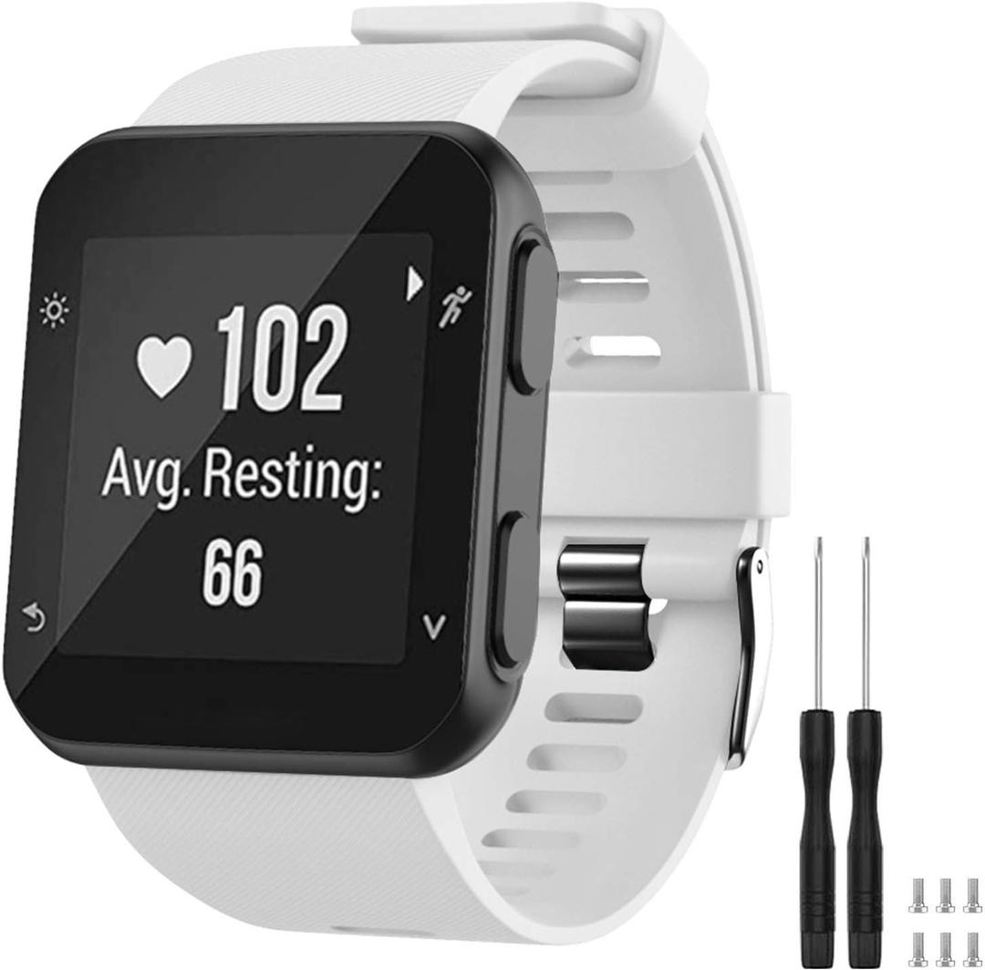 TopPerfekt Watch Band for Garmin Forerunner 35, Soft Silicone Replacement Strap Compatible with Forerunner 35 Smart Watch, Fit 5.11-9.05 Inch (130-230 mm) Wrist (White (Black buckle))