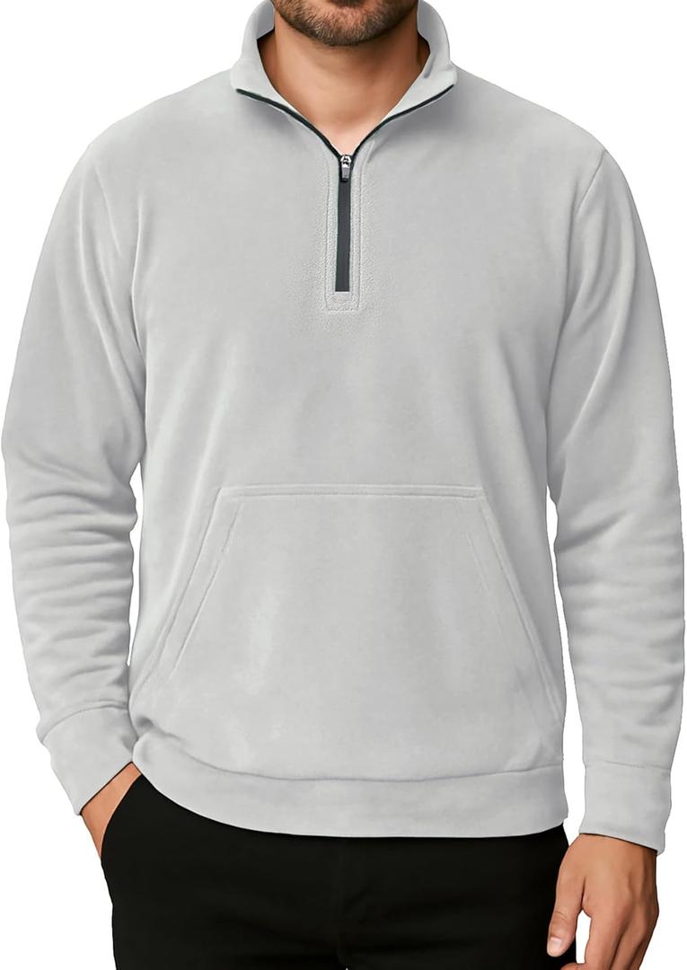 Askdeer Men's Quarter Zip Pullover Mock Neck Polar Fleece Sweatshirt Thermal Winter Sweater with Pocket (S)