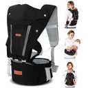 Baby Carrier Newborn to Toddler- 6 in 1 Baby Carrier with Hip Seat, Baby Body Holder with Back Support, Ergonomic, Cozy and Lightweight Infant Carrier Backpack Carrier (Black)