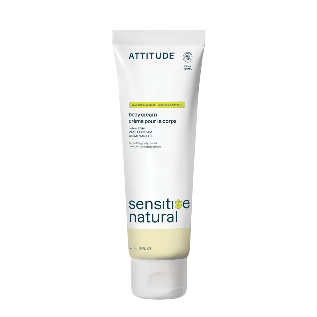 ATTITUDE Body Cream for Sensitive Skin with Oat, EWG Verified, Dermatologically Tested, Vegan, Vanilla Cream Scent, 8 Fl Oz