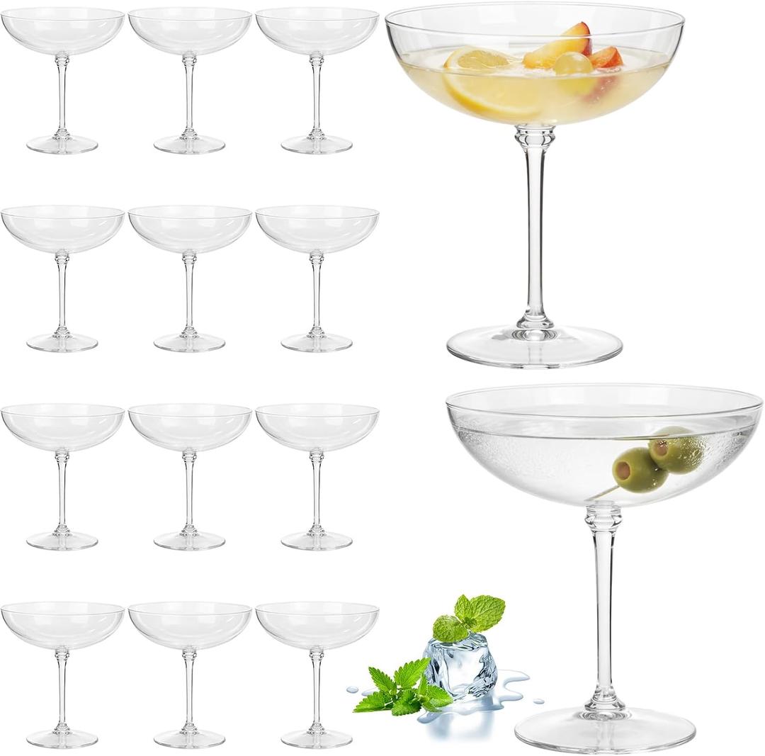 LemonRoad 12 Pcs Detachable Martini Glasses 9oz Disposable Plastic Coupe Cocktail Dessert Glassware Set for Champagne Wine Wedding Birthday Holiday Party Supplies (Clear)