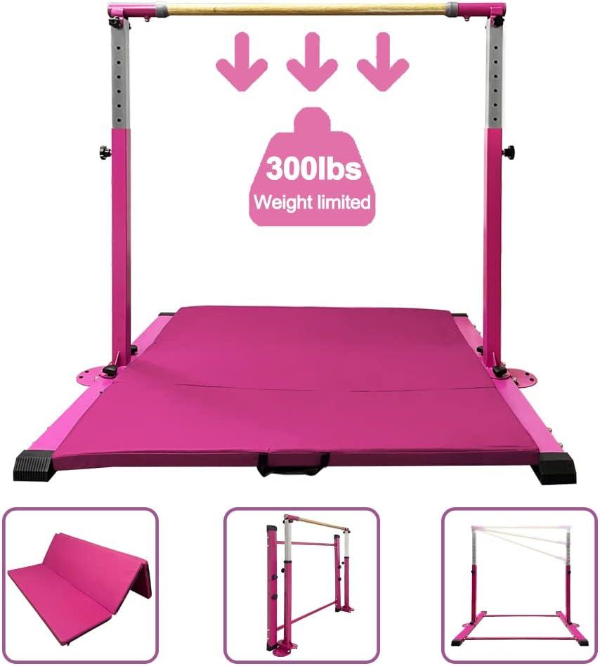 Gymnastics Kip Bar for Home Indoor Training,Horizontal Bar for Kids Girls Junior,Adjustable Arms from 3' - 5' Gym Equipment,1-4 Levels,300lbs Weight Capacity