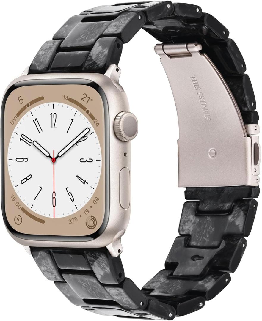 V-MORO Resin Bands Compatible with Apple Watch Series 10/9/8/7 Lightweight Fashion Band Strap with Starlight Buckle for iwatch Series SE/6/5/4/3/2/1 Women Men(Marble Black,38mm/40mm/41mm/42mm) (38mm/40mm/41mm/42(series 10), Marble Black-Starlight)
