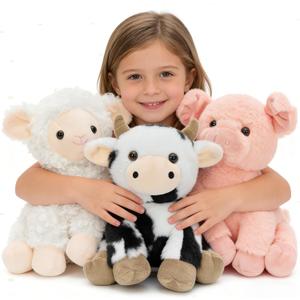 MaoGoLan 3 Pack Stuffed Farm Animals Bulk, Cute Pig Cow Sheep Stuffies Soft Plush Toys Set for Girls Gifts Easter Basket Stuffers Christmas Birthday Party Favors Decorations