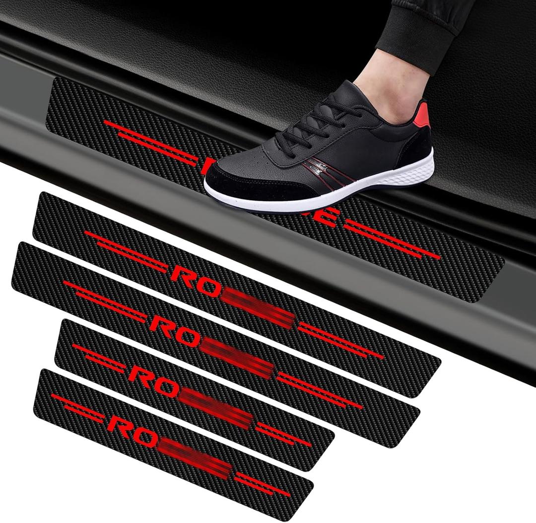Car Door Sill Protectors for Rogue4 Pcs Reflective Carbon Fiber Vinyl Threshold Sticker Decorative Car Door Scuff Plate,Anti-Scratch, Anti-Dirty, Waterproof (Red)
