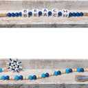 Farmhouse Wooden Letter Block Sign and Boho Tassel Bead Garland Beach Lake House Decor for Bathroom, 2-Pcs Set Blue Bead Garland with Tassels Home Decoration