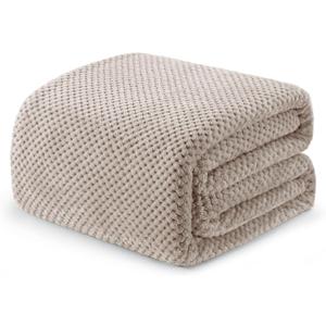 Exclusivo Mezcla Fleece Bed Blanket Twin Size, Super Soft and Warm Blankets for Couch, Sofa and Bed Waffle Textured, Cozy, Fuzzy and Lightweight (Tan, 90x66 Inches)